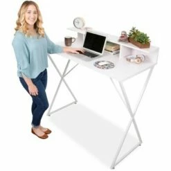 Joy Standing Desk – 48” Stand-up Workstation with Cubbies – White Finish – Stand Steady