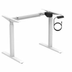Monoprice Height Adjustable Sit-Stand Riser Table Desk Frame - White With Electric Single Motor, Compatible With Desktops From 39in-63in Wide