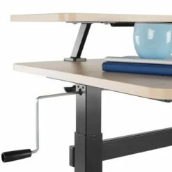 Tranzendesk Standing Desk with Clamp-On Shelf - 55" Sit to Stand Workstation with 55” Monitor Stand – Maple - Stand Steady -Outlet Desks Store unnamed file 9812