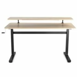 Tranzendesk Standing Desk with Clamp-On Shelf - 55" Sit to Stand Workstation with 55” Monitor Stand – Maple - Stand Steady -Outlet Desks Store unnamed file 9815