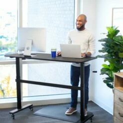 Tranzendesk Standing Desk with Clamp-On Shelf - 55" Sit to Stand Workstation with 55” Monitor Stand – Maple - Stand Steady -Outlet Desks Store unnamed file 9817