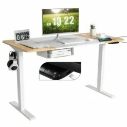 Costway 55''x28'' Electric Standing Desk Adjustable Sit to Stand Table w/USB Port WhiteNatural -Outlet Desks Store unnamed file 9840