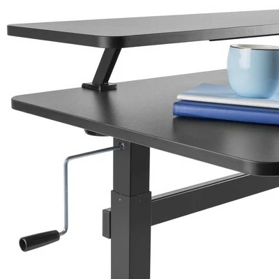 Tranzendesk Standing Desk with Clamp-On Shelf - 55" Sit to Stand Workstation with 55” Monitor Stand - Black - Stand Steady 7 Tranzendesk Standing Desk with Clamp-On Shelf - 55" Sit to Stand Workstation with 55” Monitor Stand - Black - Stand Steady - Image 5