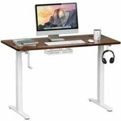 Costway 48'' Sit Stand Desk Adjustable Standing Workstation w/Crank Handle WhiteBlackGrey
